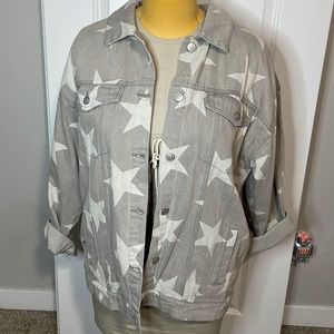 Oversized denim jacket tan with beige stars